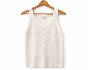 Isela Pointelle Knit Tank Top Ivory Chevron Sweater Vest Women's Medium